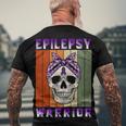Epilepsy Warrior Skull Women Vintage Purple Ribbon Epilepsy Epilepsy Awareness Men's Crewneck Short Sleeve Back Print T-shirt Gifts for Old Men