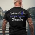 Fighter Vocal Cord Dysfunction Warrior Heartbeat Blue Ribbon Vcd Vocal Cord Dysfunction Awareness Men's Crewneck Short Sleeve Back Print T-shirt Gifts for Old Men