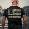 Mens Husband Daddy Protector Hero Fathers Day Flag Men's Back Print T-shirt Gifts for Old Men