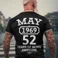 May 1969 52 Years Of Being Awesome 52Nd Birthday 52 Years Old Men's Crewneck Short Sleeve Back Print T-shirt Gifts for Old Men