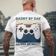 Daddy By Day Gamer By Night 250 Shirt Men's Crewneck Short Sleeve Back Print T-shirt Gifts for Old Men