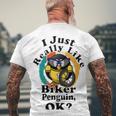 I Really Like Biker Penguin Ok Men's Crewneck Short Sleeve Back Print T-shirt Gifts for Old Men