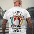 I Really Like Devilish Penguin Ok Men's Crewneck Short Sleeve Back Print T-shirt Gifts for Old Men