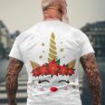 New Christmas Unicorn Face Santicorn Poinsettia Crown Cute Men's Crewneck Short Sleeve Back Print T-shirt Gifts for Old Men