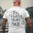 The Party Starts Here Men's Crewneck Short Sleeve Back Print T-shirt Gifts for Old Men