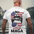 Ultra Maga American Flag Womens Messy Bun Wearing Glasses Men's Crewneck Short Sleeve Back Print T-shirt Gifts for Old Men
