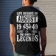 August 1949 Birthday Life Begins In August 1949 Men's T-Shirt Back Print Gifts for Him