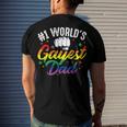 Mens 1 Worlds Gayest Dad Funny Fathers Day Lgbt Pride Rainbow 14 Shirt Men's Crewneck Short Sleeve Back Print T-shirt Gifts for Him