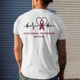 Arteriovenous Malformation Awareness Heartbeat Burgundy Ribbon Arteriovenous Malformation Support Arteriovenous Malformation Awareness Men's Crewneck Short Sleeve Back Print T-shirt Gifts for Him