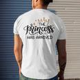 Baby Shower Text Design The Princess Has Arrived Men's Crewneck Short Sleeve Back Print T-shirt Gifts for Him