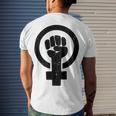 Feminist Raised Fist - Distressed Fitted Men's Crewneck Short Sleeve Back Print T-shirt Gifts for Him