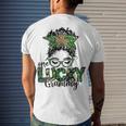 One Lucky Grammy St Patricks Day Messy Bun Leopard Men's Crewneck Short Sleeve Back Print T-shirt Gifts for Him