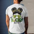 One Lucky Kid Messy Bun Shamrock St Patricks Day Men's Crewneck Short Sleeve Back Print T-shirt Gifts for Him