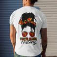 Teacher African Women Messy Bun Teach Black History Month Men's Crewneck Short Sleeve Back Print T-shirt Gifts for Him