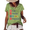 Eat Sleep Game Repeat Women's Short Sleeve Loose T-shirt Green