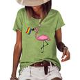 Flamingo Lgbt Flag Cool Gay Rights Supporters Gift Women's Short Sleeve Loose T-shirt Green