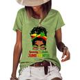 Remembering My Ancestors Juneteenth Black Women Messy Bun Women's Short Sleeve Loose T-shirt Green