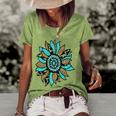 Turquoise Rodeo Decor Graphic Sunflower Women's Short Sleeve Loose T-shirt Green