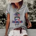 American Girl Messy Bun 4Th Of July Mom Usa Women Women's Short Sleeve Loose T-shirt Grey