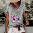 Cute Bunny Rabbit Face Tie Dye Glasses Girl Happy Easter Day Women's Short Sleeve Loose T-shirt Grey