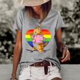 Cute Orange Tabby Cat Skateboarder Rainbow Heart Skater Women's Short Sleeve Loose T-shirt Grey