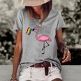 Flamingo Lgbt Flag Cool Gay Rights Supporters Gift Women's Short Sleeve Loose T-shirt Grey