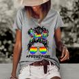 Proud Mom Lgbt Gay Pride Messy Bun Rainbow Lgbtq Women's Short Sleeve Loose T-shirt Grey
