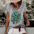 Turquoise Rodeo Decor Graphic Sunflower Women's Short Sleeve Loose T-shirt Grey