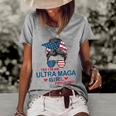 Yes Im An Ultra Maga Girl Proud Of It Usa Flag Messy Bun Women's Short Sleeve Loose T-shirt Grey
