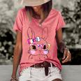 Cute Bunny Rabbit Face Tie Dye Glasses Girl Happy Easter Day Women's Short Sleeve Loose T-shirt Watermelon