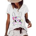 Cute Bunny Rabbit Face Tie Dye Glasses Girl Happy Easter Day Women's Short Sleeve Loose T-shirt White