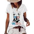 Funny Frenchie Merica Gift Boys Girls Dog Lover 4Th July Women's Short Sleeve Loose T-shirt White
