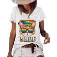 Lgbt Cat Gay Pride Lgbtq Rainbow Flag Sunglasses Women's Short Sleeve Loose T-shirt White