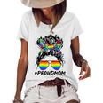 Proud Mom Lgbt Gay Pride Messy Bun Rainbow Lgbtq Women's Short Sleeve Loose T-shirt White
