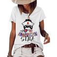 Stna All American Nurse Messy Buns Hair 4Th Of July Day Usa Women's Loose T-shirt White