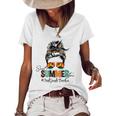 Sweet Summer Time 2Nd Grade Teacher Messy Bun Beach Vibes Women's Short Sleeve Loose T-shirt White