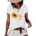 Yellow Flower Sunflowers Heart Butterfly Blossom Sunflower Women's Short Sleeve Loose T-shirt White