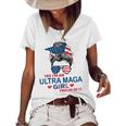Yes Im An Ultra Maga Girl Proud Of It Usa Flag Messy Bun Women's Short Sleeve Loose T-shirt White