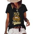 50 And Fabulous Queen Happy Birthday 50Th Leopard Sexy Lips Women's Short Sleeve Loose T-shirt Black