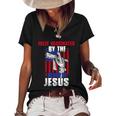 Fully Vaccinated By The Blood Of Jesus Christian USA Flag Women's Short Sleeve Loose T-shirt Black