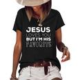 Womens Jesus Loves You But Im His Favorite Funny Christian V Neck Women's Short Sleeve Loose T-shirt Black