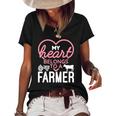 Womens My Heart Belongs To A Farmer Romantic Farm Wife Girlfriend Women's Short Sleeve Loose T-shirt Black