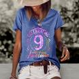 9 Years Of Being Awesome 9 Year Old Birthday Kid Girl Women's Short Sleeve Loose T-shirt Blue