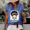 Black Womens Free Mom Hugs Messy Bun Lgbt Pride Rainbow Women's Short Sleeve Loose T-shirt Blue