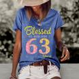 Blessed Birthday By God For 63 Years Old Happy To Me You Mom Women's Short Sleeve Loose T-shirt Blue