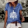 Christian Cross Faith Quote Normal Isnt Coming Back Women's Short Sleeve Loose T-shirt Blue