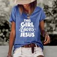 Cool Jesus Art For Girls Women Kids Jesus Christian Lover Women's Short Sleeve Loose T-shirt Blue