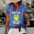 Cute Frog Fully Rely On God Christian Frog Women's Short Sleeve Loose T-shirt Blue Cute Frog Fully Rely On God Christian Frog Women's Short Sleeve Loose T-shirt Blue