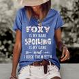 Foxy Grandma Gift Foxy Is My Name Spoiling Is My Game Women's Short Sleeve Loose T-shirt Blue