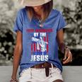 Fully Vaccinated By The Blood Of Jesus Christian USA Flag Women's Short Sleeve Loose T-shirt Blue